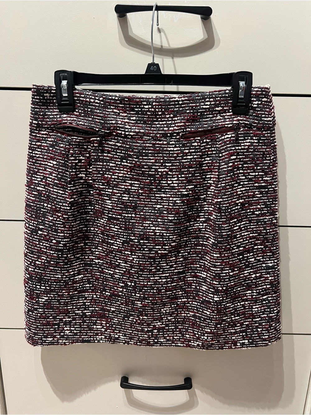 LOFT Burgundy and White Tweed Mini Skirt